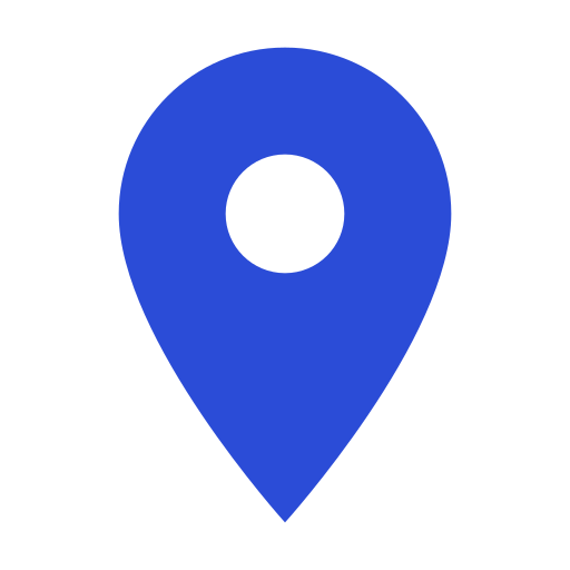 A blue map pin with a white circle in the middle.