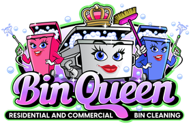 A logo for bin queen residential and commercial bin cleaning