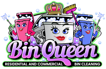 A logo for bin queen residential and commercial bin cleaning