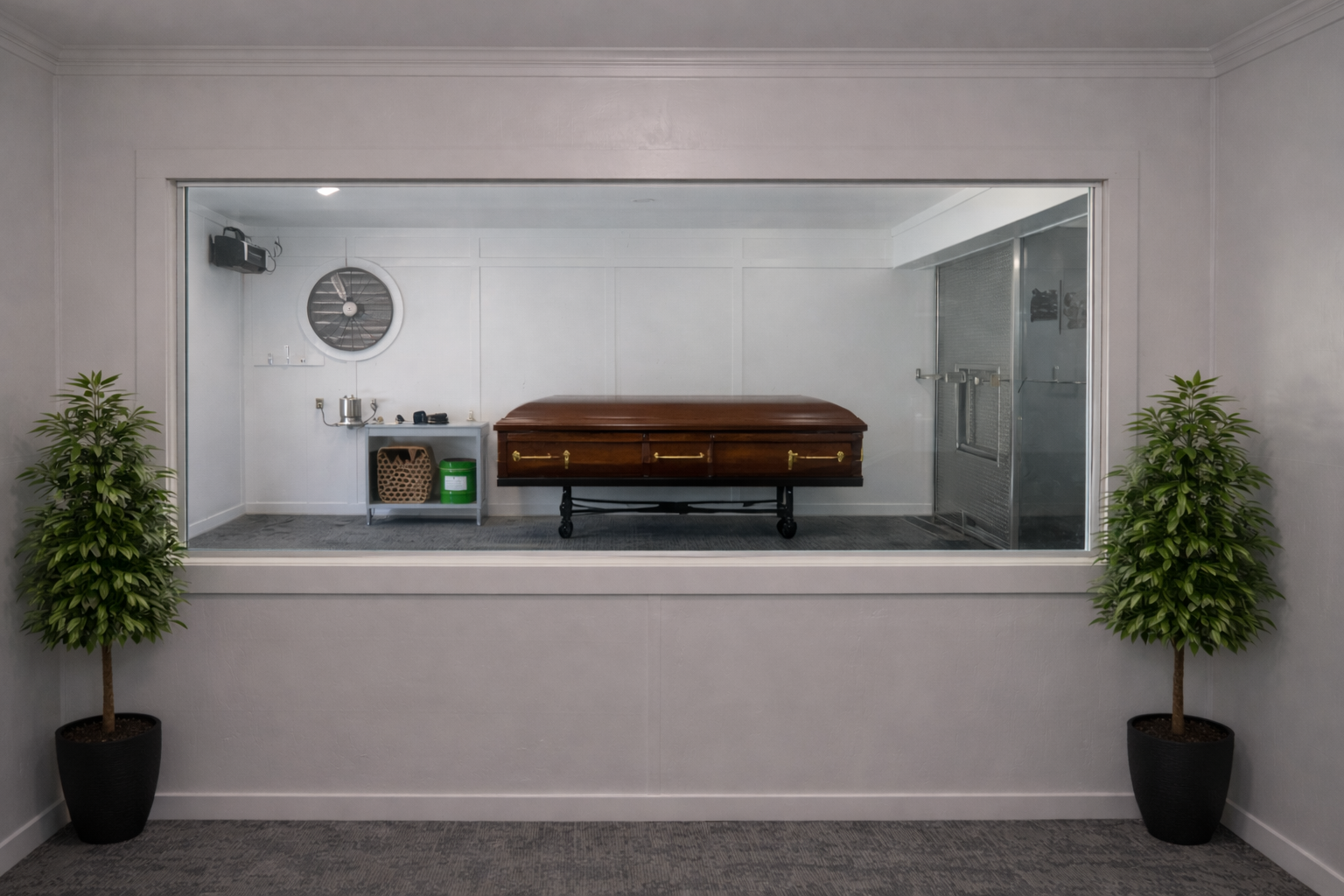 Copper urn with floral arrangement, surrounded by lit candles in a somber setting.