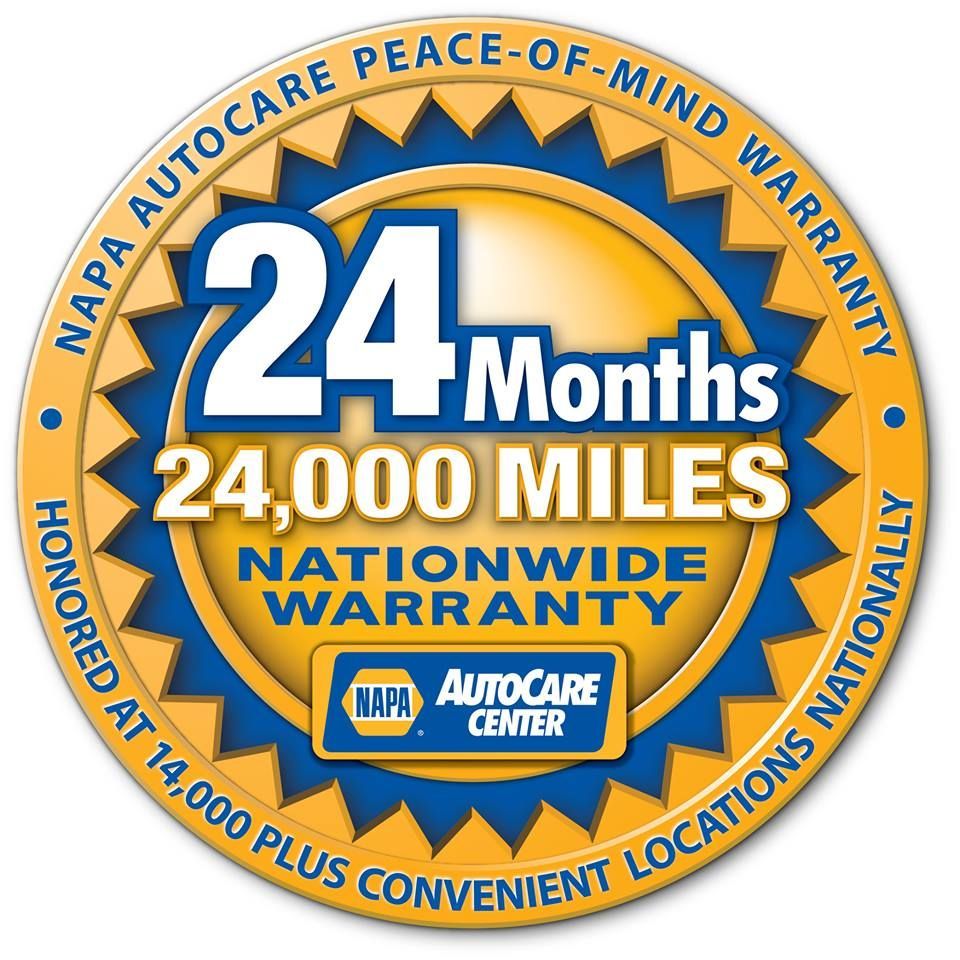 Napa autocare center has a 24 month warranty