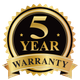 A 5 year warranty seal with a gold ribbon