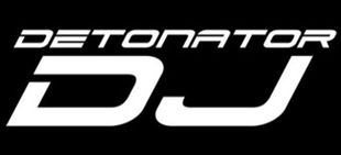 The detonator dj logo is white on a black background