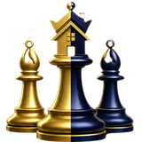 A group of chess pieces with a house on top of them.