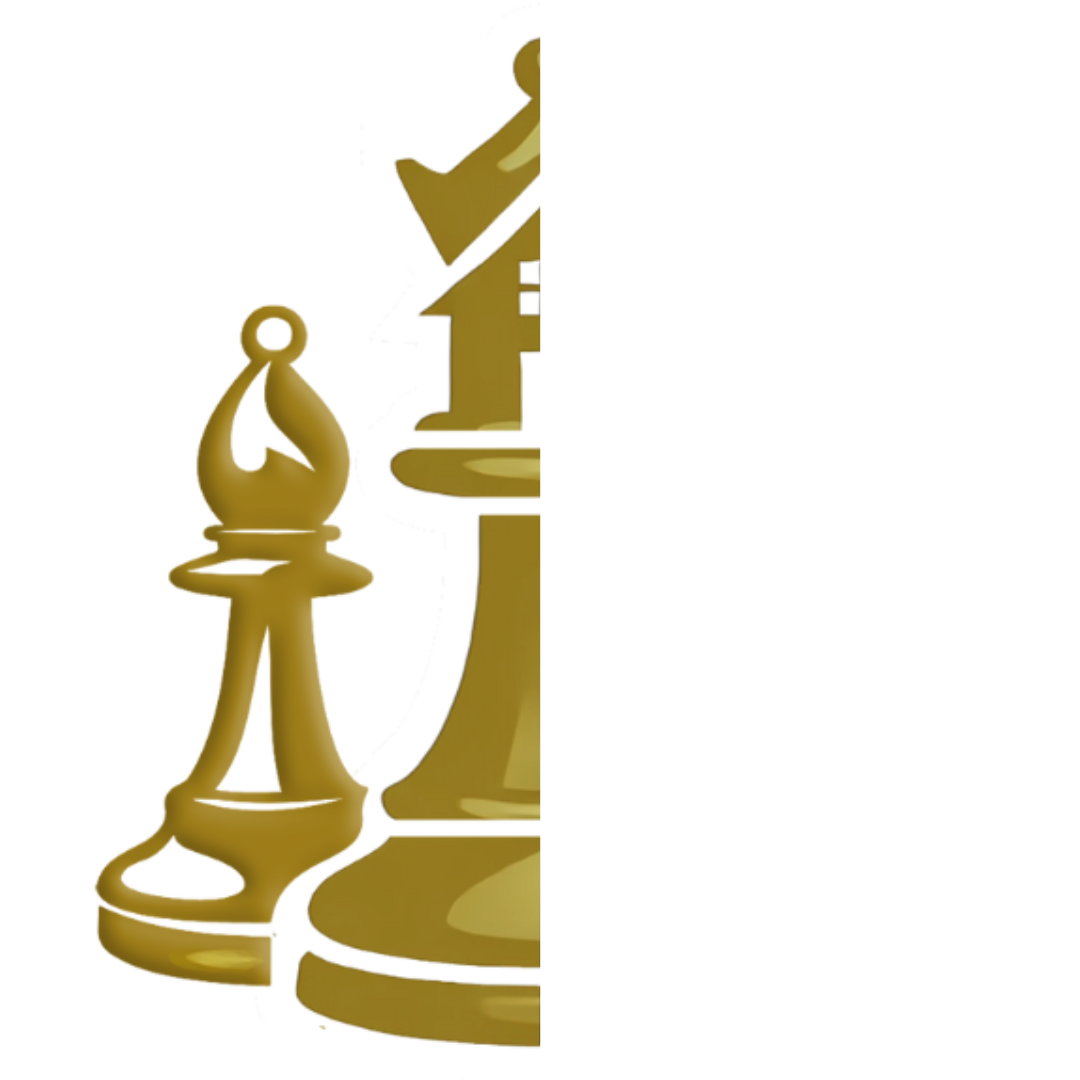 Two gold chess pieces are sitting next to each other on a white background.