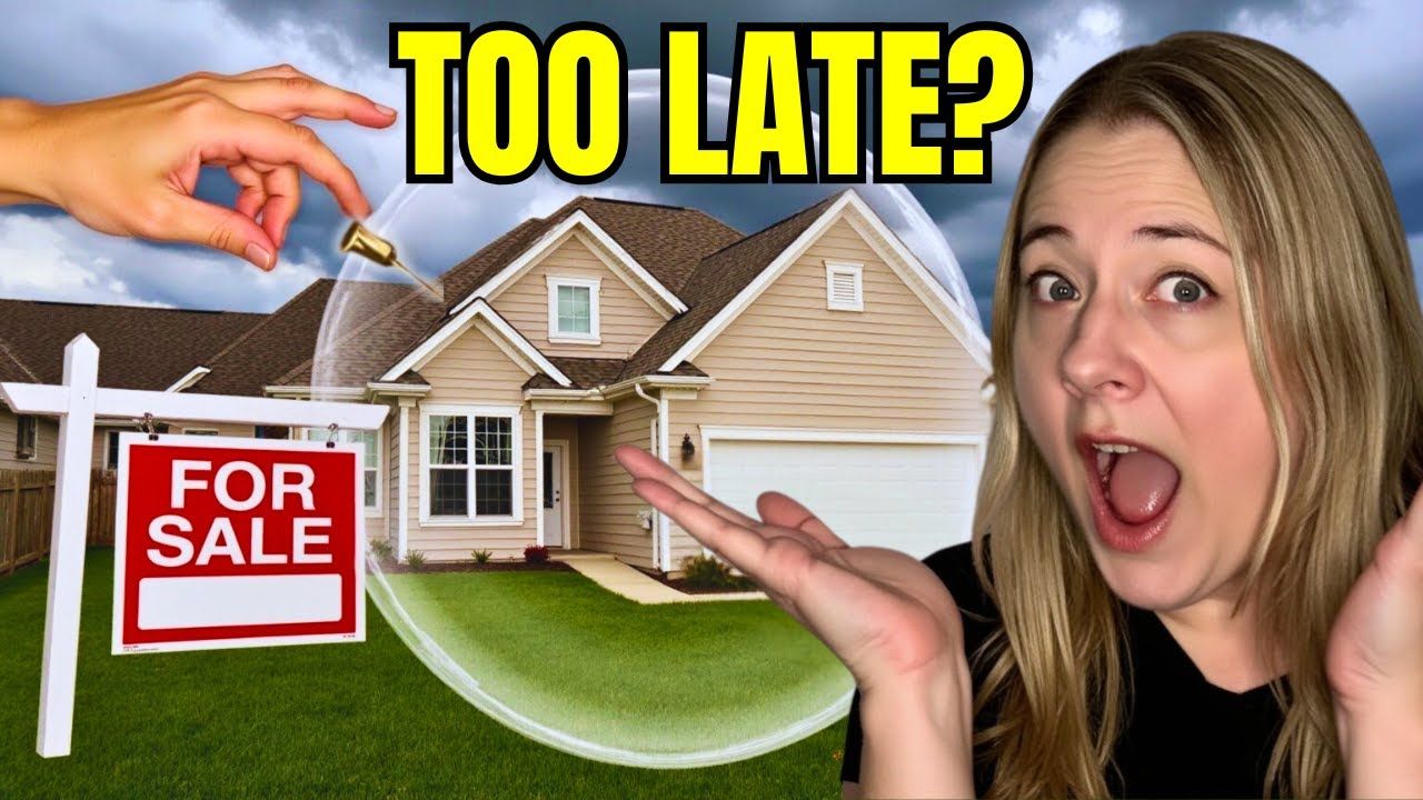 A woman is standing in front of a for sale sign and a house.