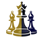 A group of chess pieces with a house on top of them.