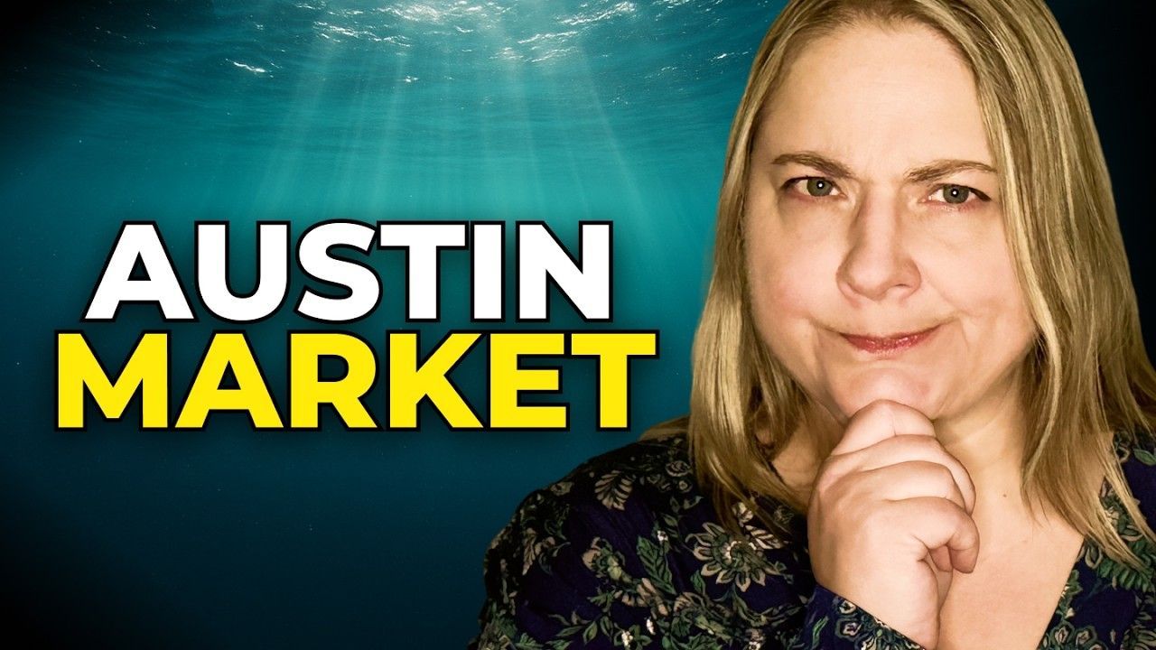 A woman is standing in front of a sign that says austin market.