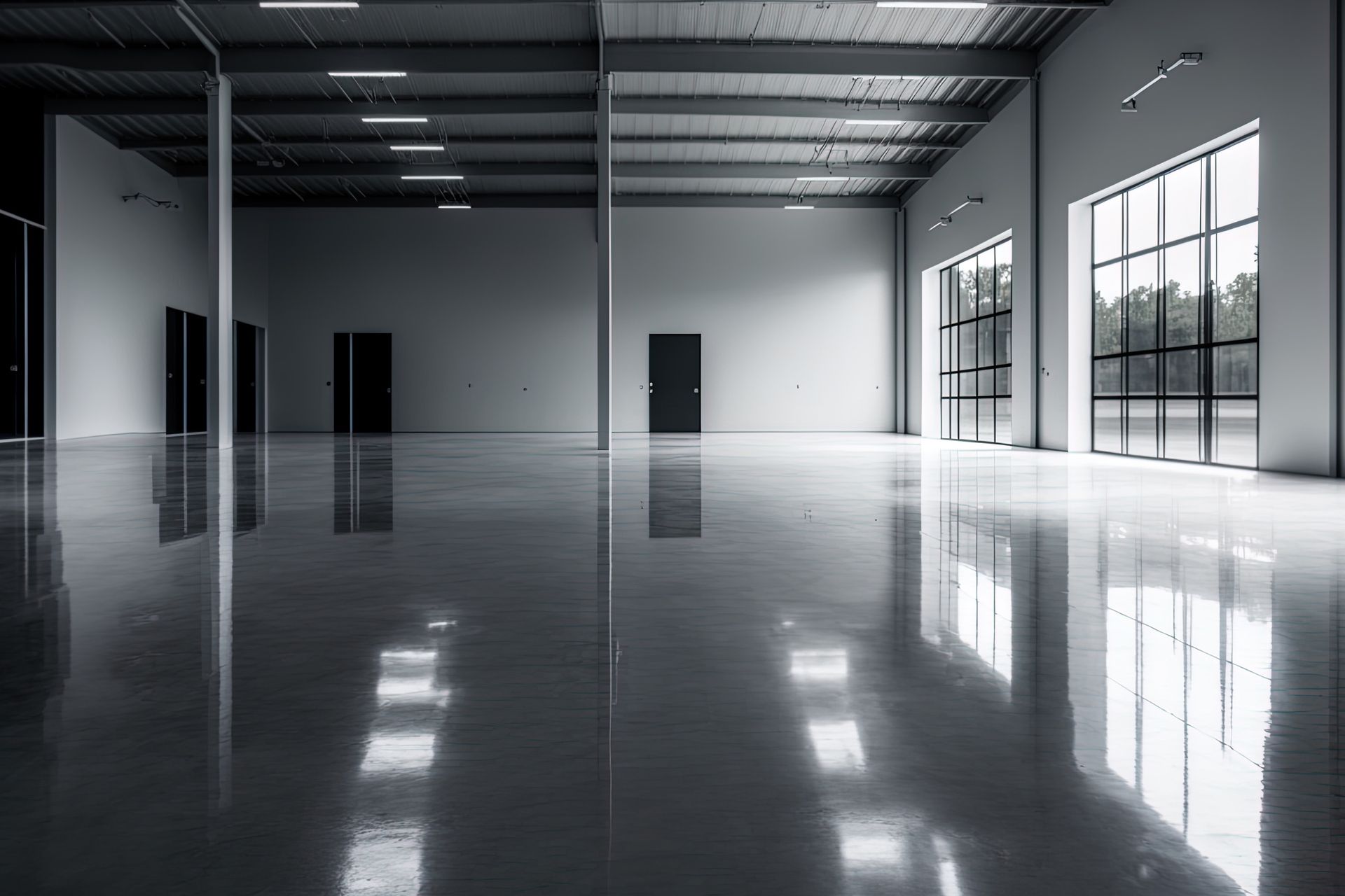 polished floor screed in a warehouse