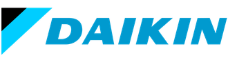 A blue and white logo for daikin on a white background