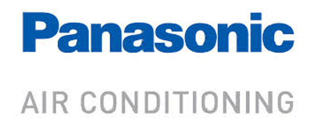 The logo for panasonic air conditioning is blue and white.