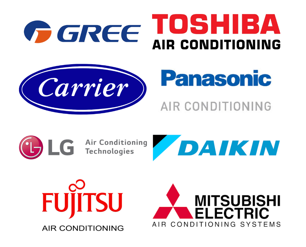 A list of air conditioning companies including gree , toshiba , panasonic , lg , fujitsu and daikin