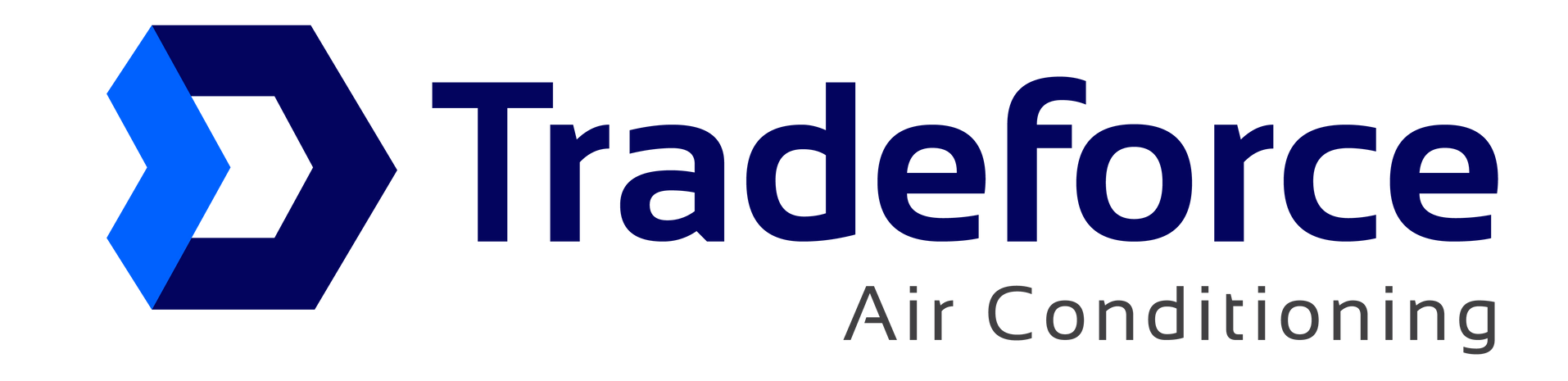 The tradeforce air conditioning logo is blue and white