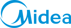 The midea logo is blue and white on a white background.