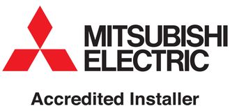 The logo for mitsubishi electric is an accredited installer.