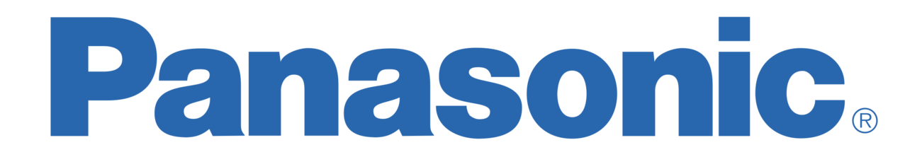 A blue panasonic logo on a white background