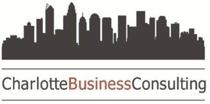 A logo for charlotte business consulting with a city skyline
