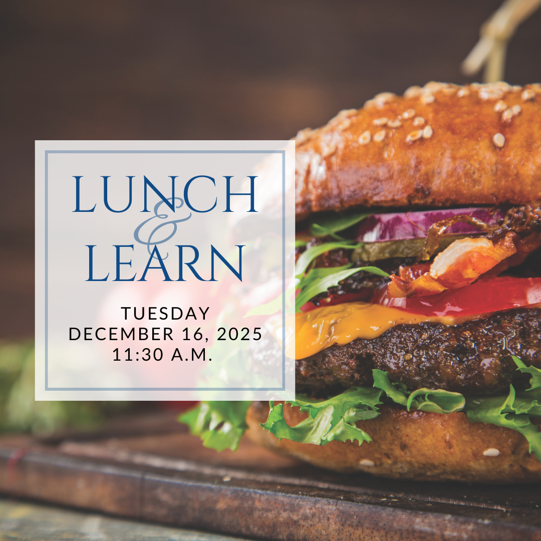 a plate of sandwiches on a table with the words lunch & learn on it