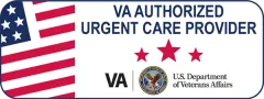VA Authorized Urgent Care Provider badge with US flag and VA seal.