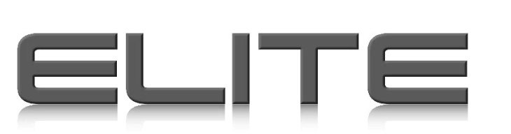 The word elite is written in gray letters on a white background