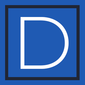 A blue square with a white letter d inside of it