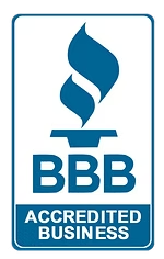 BBB Accredited Business logo: blue flame over "BBB" and "ACCREDITED BUSINESS" on a white background.