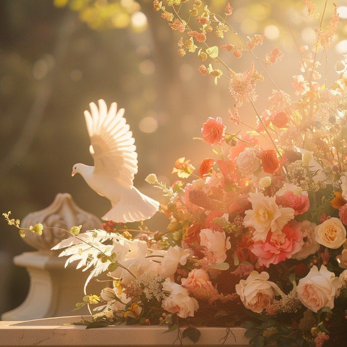 Summertown, TN Personalized Cemetery Services with dove release and floral tribute in golden light.