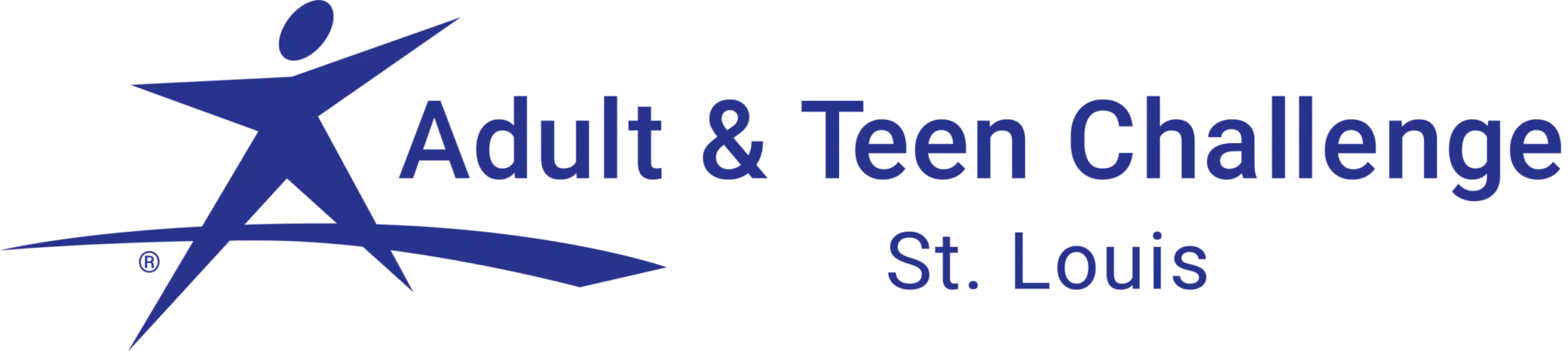 Adult & Teen Challenge St. Louis logo. Blue starburst figure with text, 