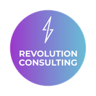 the logo for revolution consulting is a purple circle with a lightning bolt on it.