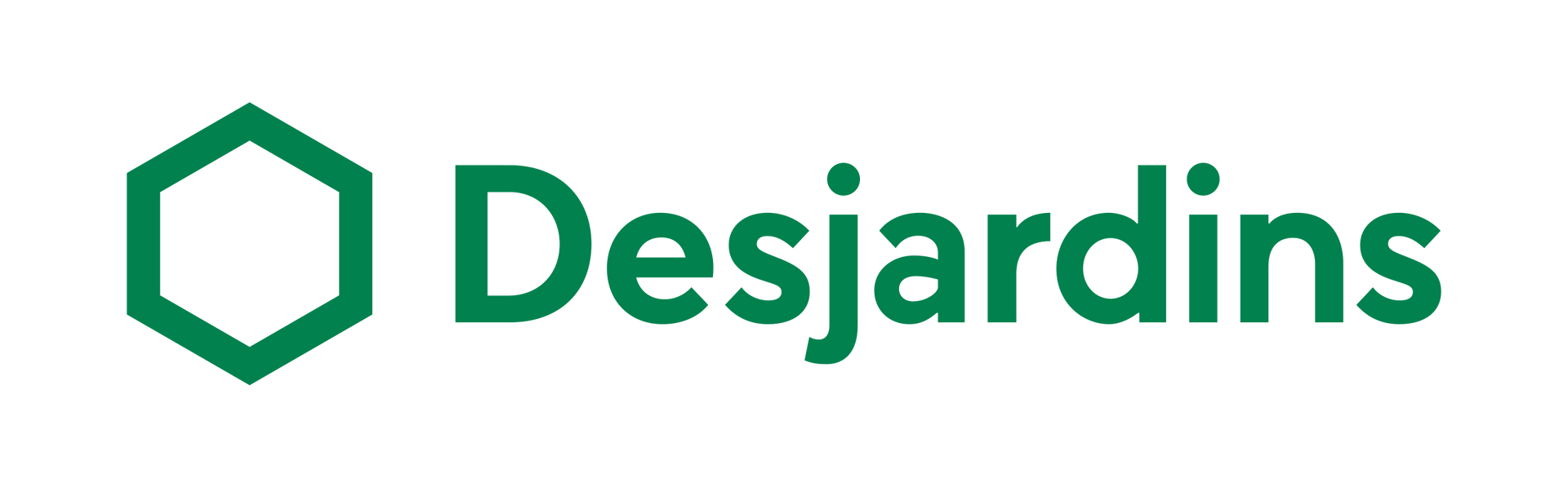 Logo hexagonal vert avec le mot « Desjardins » en texte vert.