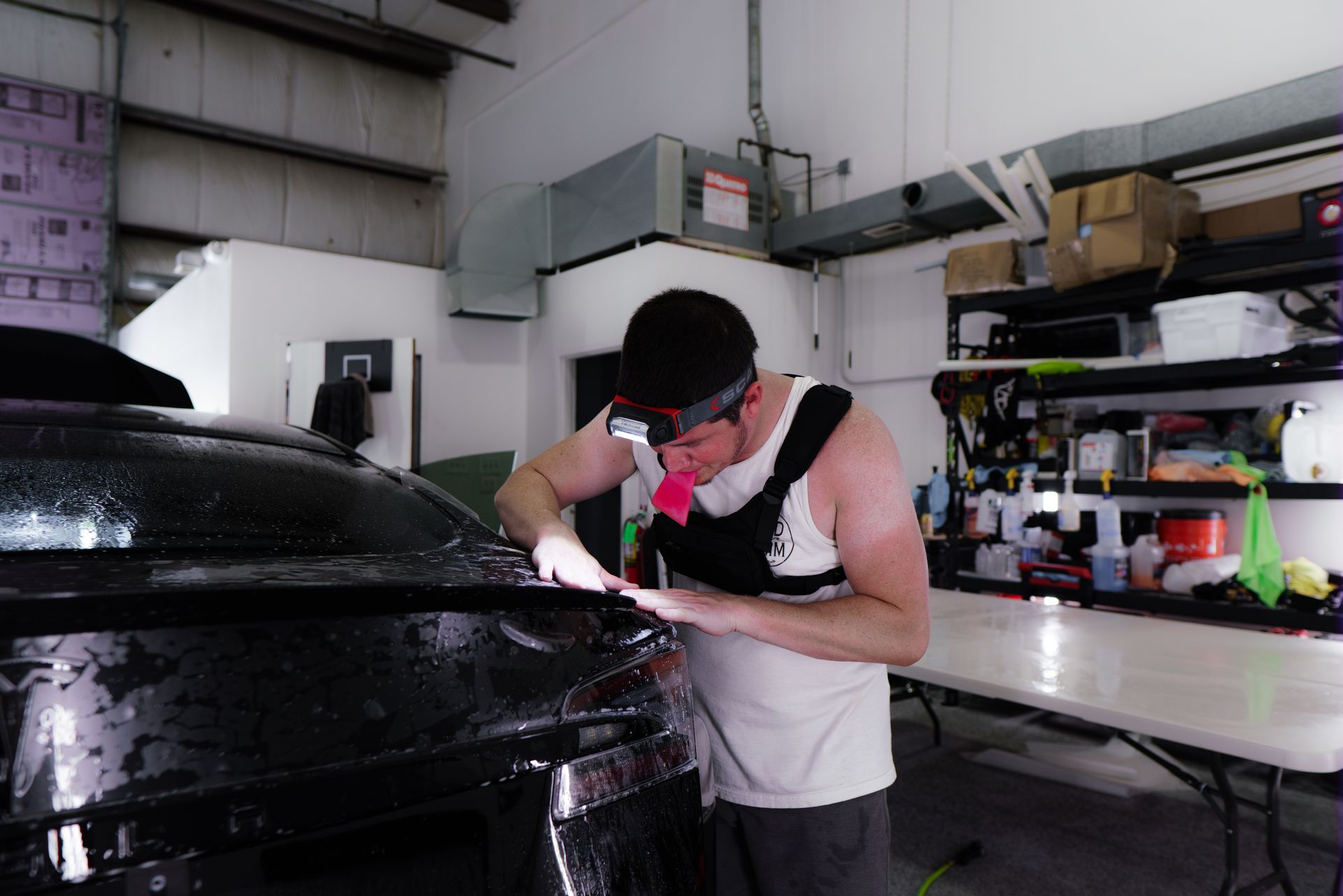Tesla Model S Plaid getting wrapped in matte paint protection film (PPF) and ceramic coating installation