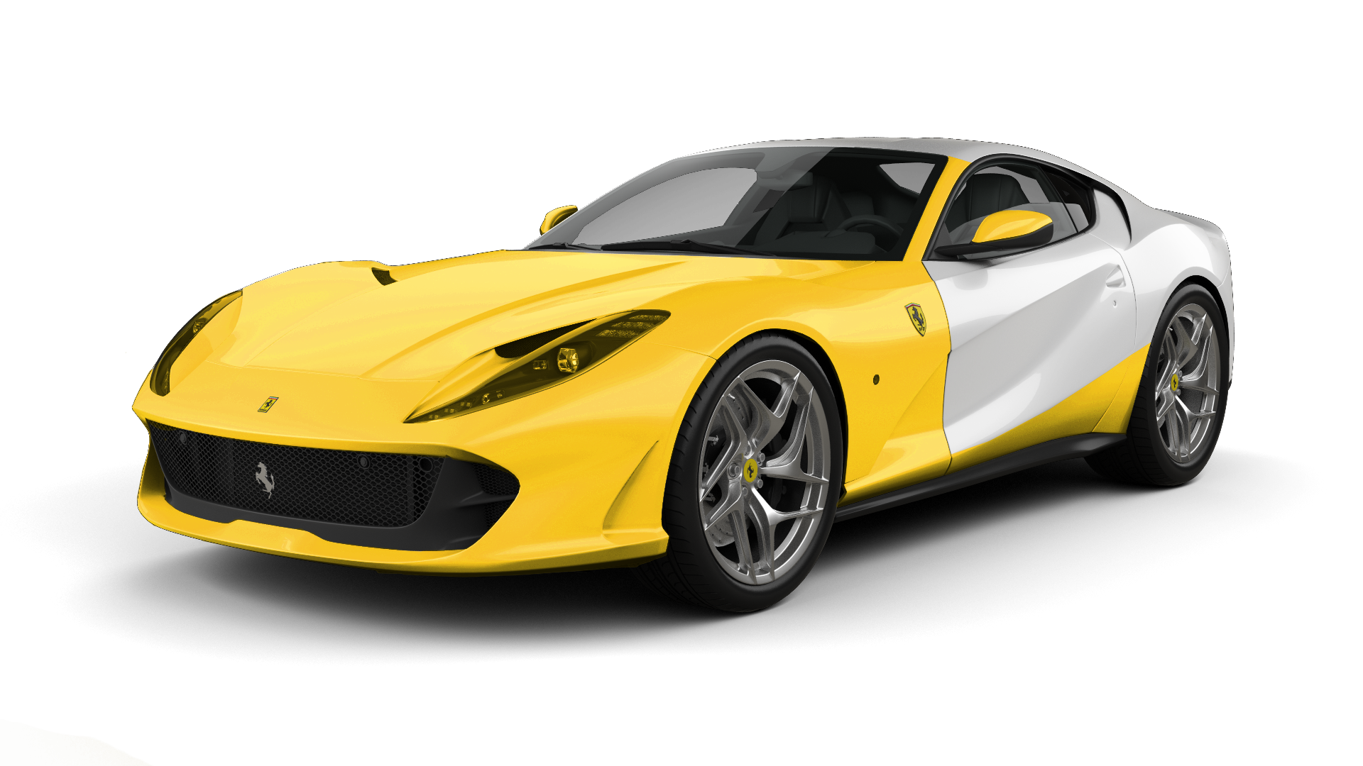 A white and gold ferrari on a white background.