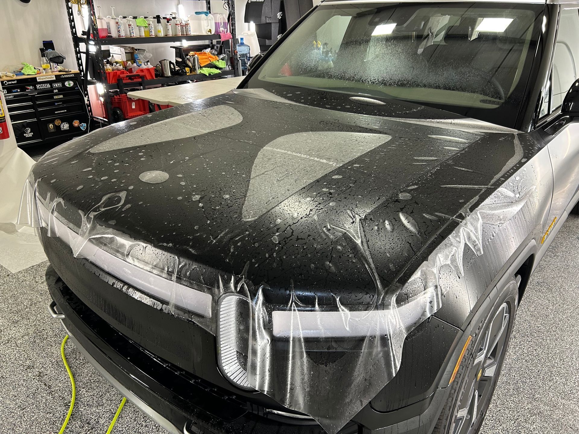 Rivian R1S getting full body matte paint protection film application by Suntek and a ceramic coating application by GTECHNIQ