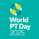 World PT Day 2025 logo: teal background, white text, circular design with yellow and teal elements.