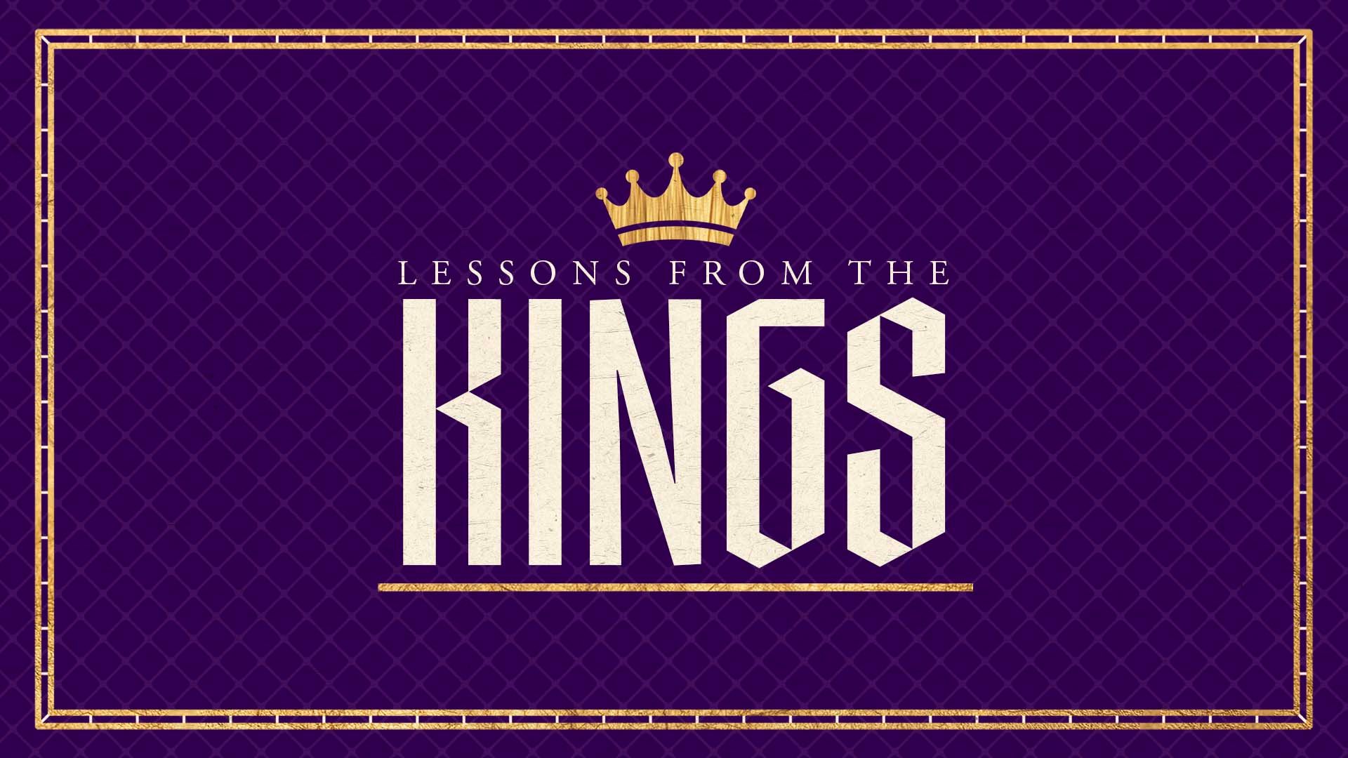 Purple background with gold trim and a crown. Text reads