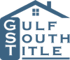 Logo for Gulf South Title featuring a blue house outline with white text: