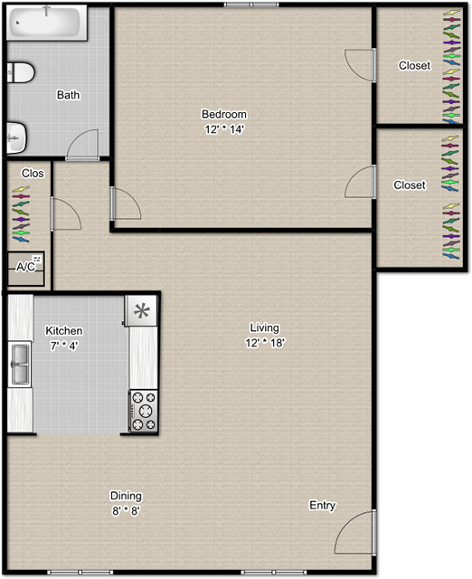 One Bedroom One Bath Gas 771 square feet