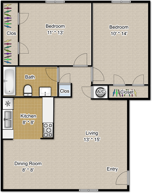 Two Bedroom One Bath 824 square feet