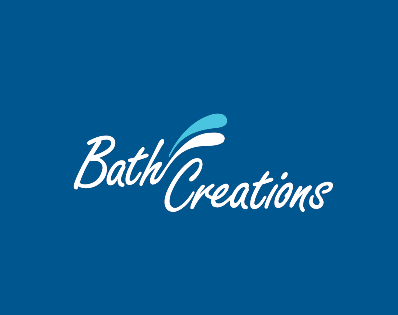 The bath creations logo is on a blue background