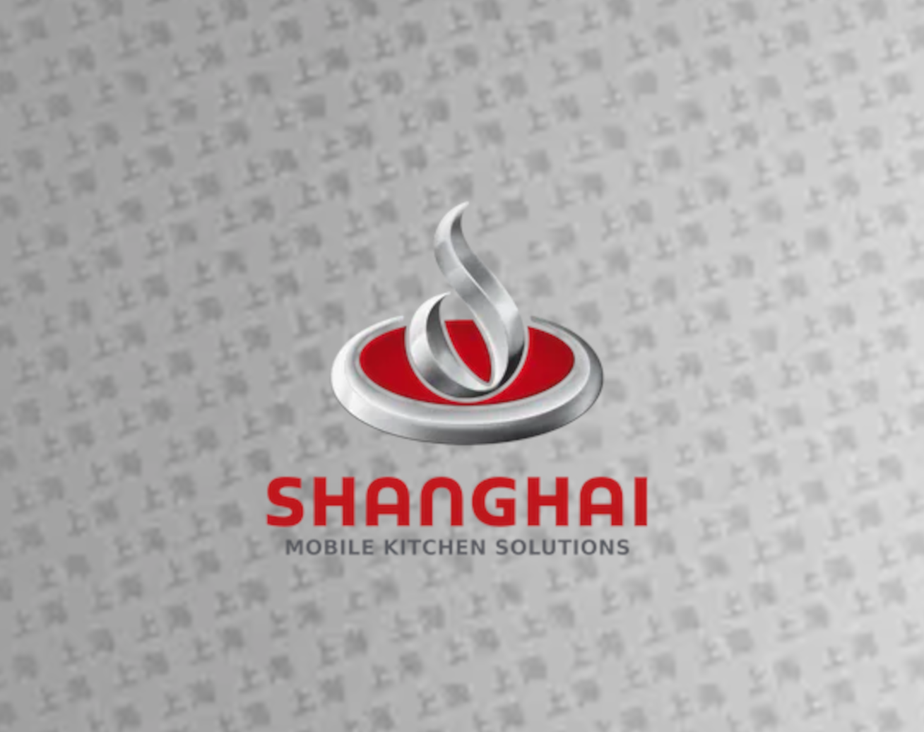 A logo for shanghai mobile kitchen solutions on a gray background
