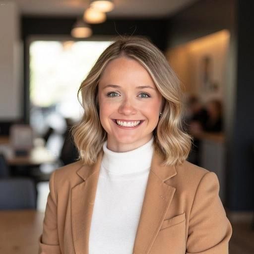 A woman wearing a white turtleneck and jacket