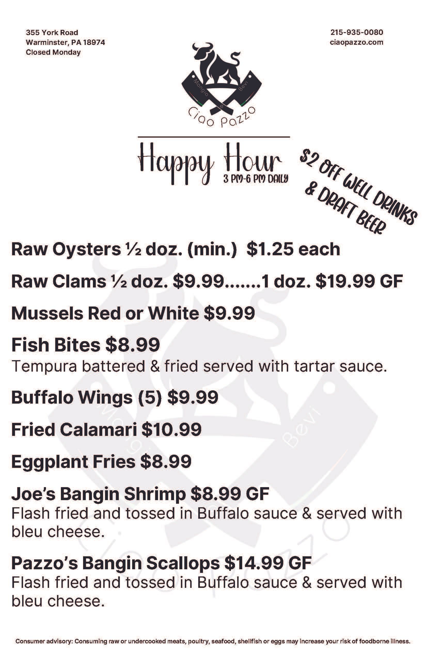 CIAO PAZZO HAPPY HOUR MENU 1