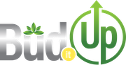 A logo for bud it up with a green arrow pointing up.