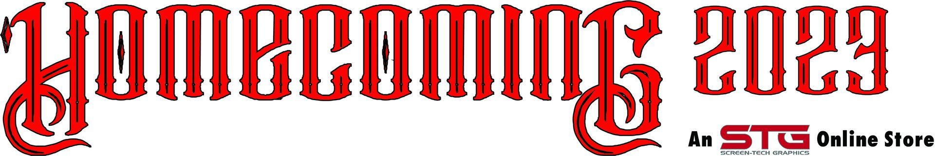 The word homecoming is written in red on a white background