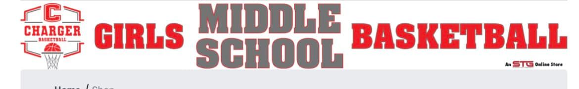 A banner for girls middle school basketball with a basketball on it