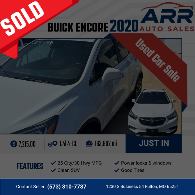 2020 Buick Encore for sale at ARR Auto Sales for $9,739 with 163,802 miles. Contact: (573) 310-7787.