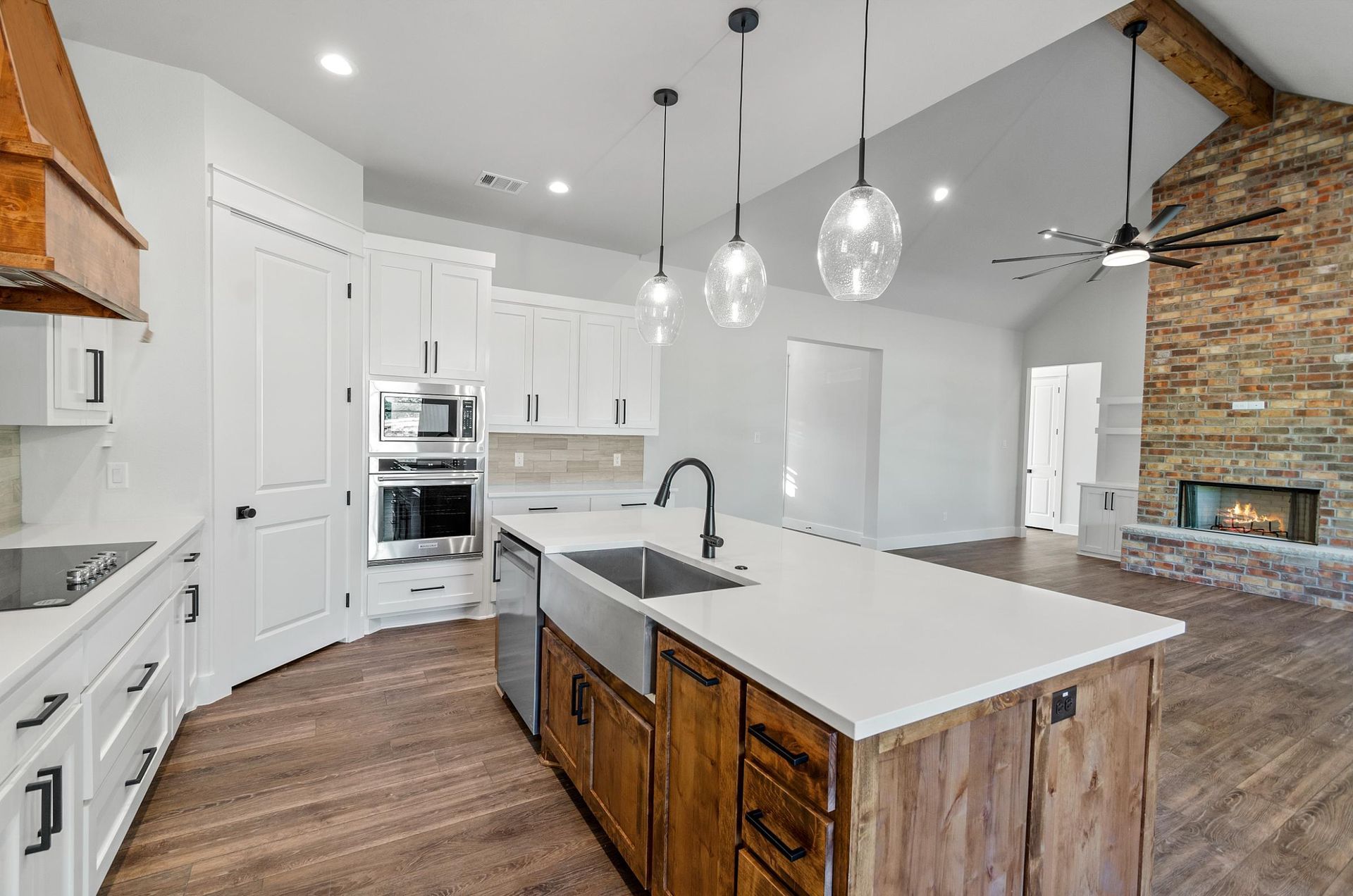 A kitchen with a large island.