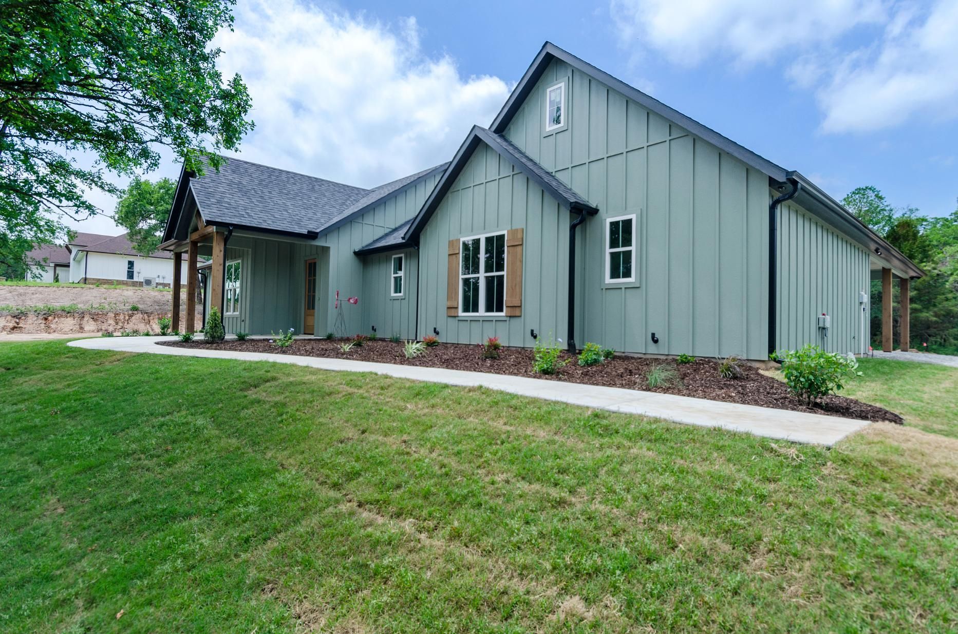 Side view of a newly built house.