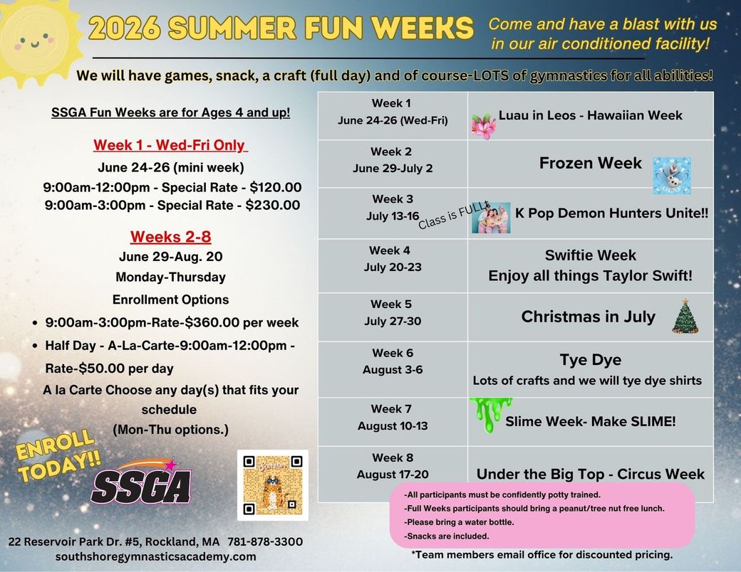 Summer Fun Weeks gymnastics programs