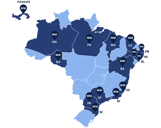mapa de filiais da wm trading no brasil